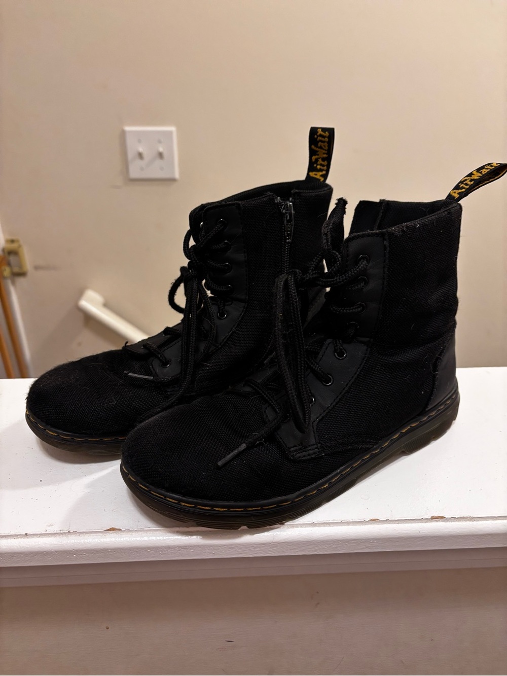 Dr. Martens Kids Black Canvas Lace-Up Ankle Boots with Zip